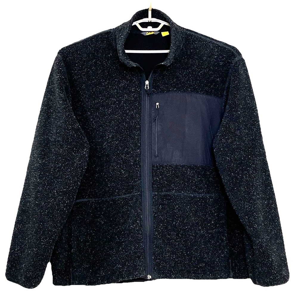 Cabelas Mens Berber Jacket 3XL Black Deep Pile Fleece Lined‎ Full Zip Outdoors